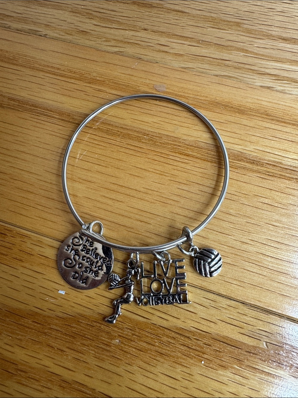 Silver Volleyball Charm Bangle Bracelet - 'Love Volleyball'